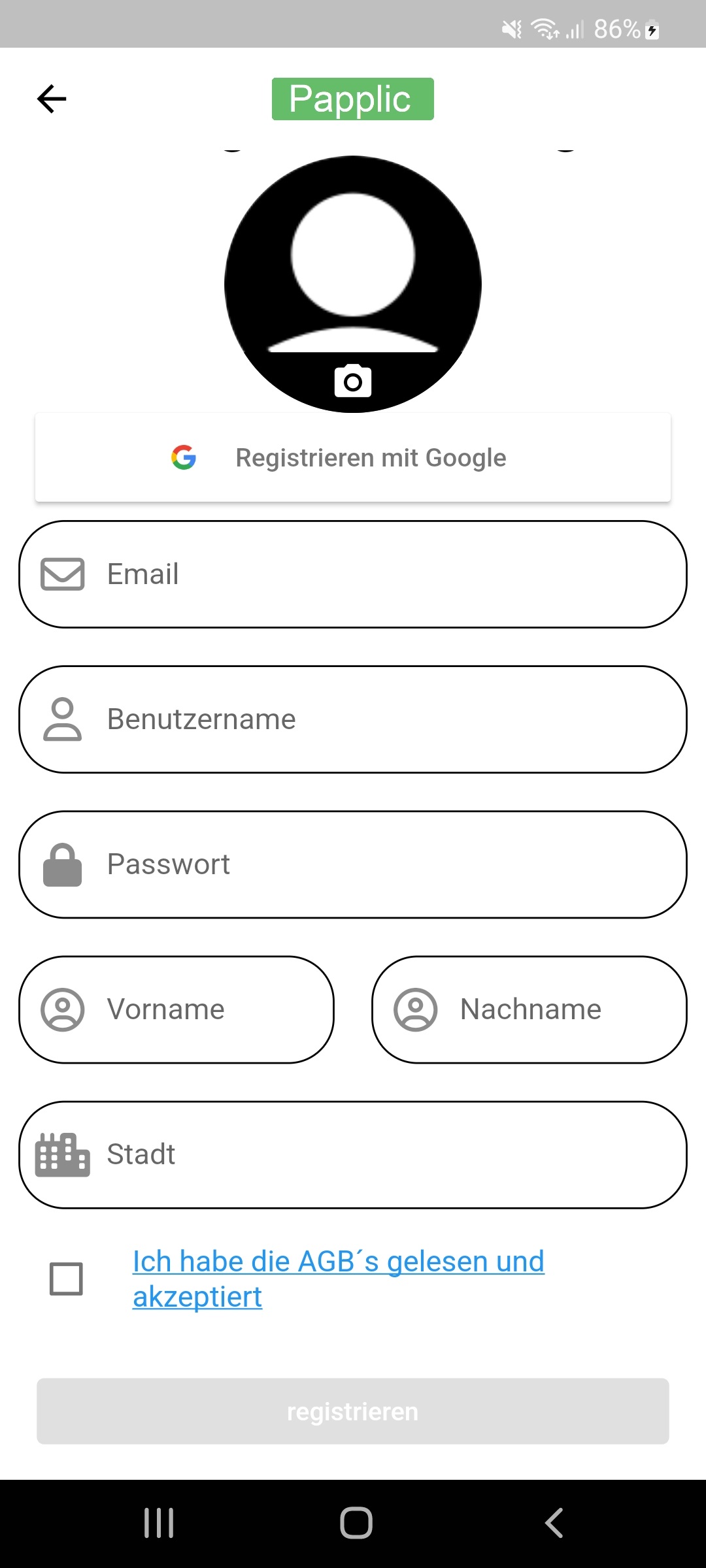 App Registration Screen
